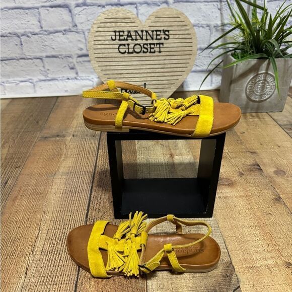 Sundance Yellow Suede Tassel Boho Strappy Sandals Size EU 37 US 6.5 - Picture 7 of 8